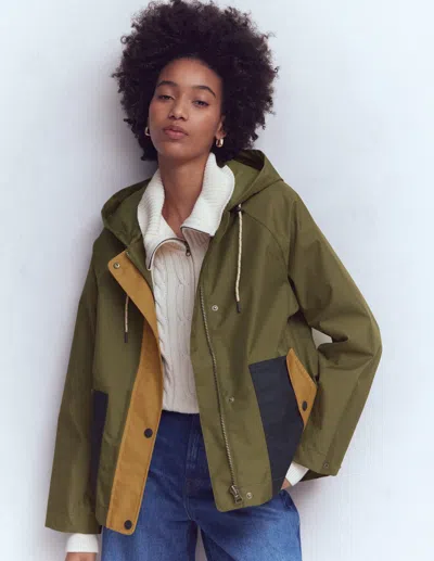 Boden Lightweight Rain Mac Woodland Green, Colourblock