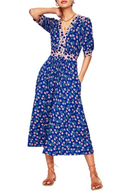 Boden Lila Floral Print A-line Dress In Bright Blue Carnation Spring