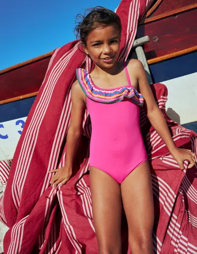 Boden Kids' Lila One Shoulder Swimsuitpink Ric Rac Girls  In Pink