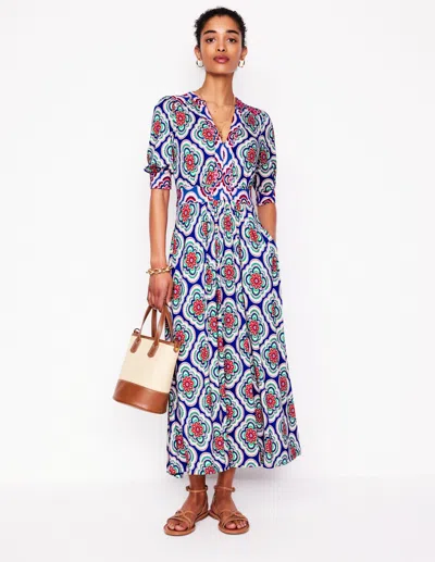 Boden Lily Jersey Midi Tea Dressbright Blue, Botanic Blush