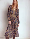 Boden Lily Midikleid Mit Langen Ärmeln-französisches Marineblau, Blumenornamente In Multi