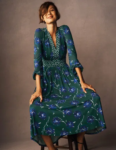 Boden Lily Midikleid Mit Langen Ärmeln-smaragdgrün, Zarte Nelke In Green