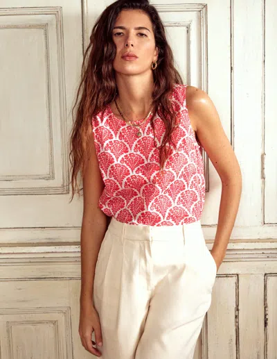 Boden Linen Shell Topjam Red, Blossomy Women  In Pink