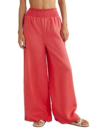 Boden Linen Shirred Waist Trouser In Red