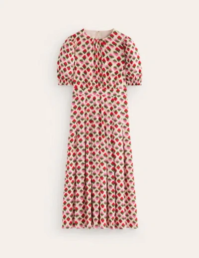 Boden Liv Pleat Detail Midi Dress Ivory, Strawberry Pop Women