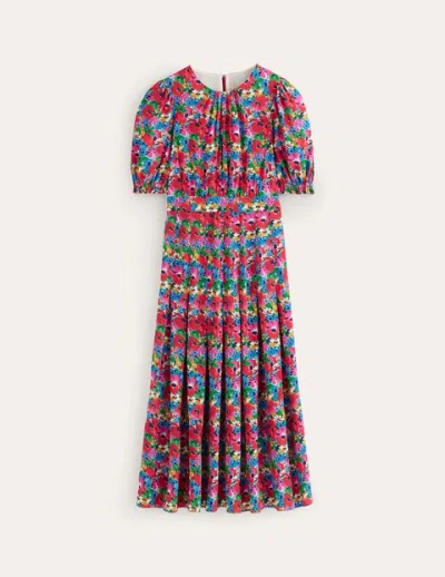 Boden Liv Pleat Detail Midi Dress Multi, Wild Poppy Women