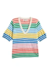 Boden Liv Stripe V-neck Linen Sweater In Blue Multi