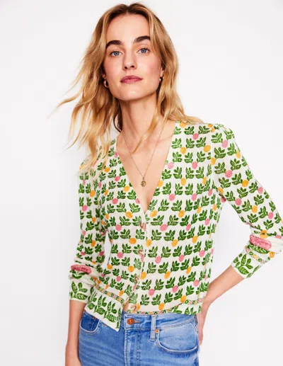 Boden Liv Strickjacke Aus Leinen Mit V-ausschnitt-warmes Naturweiss, Dahliengarten In Multi
