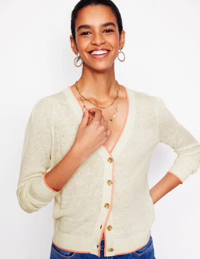Boden Liv V Neck Linen Cardigan Warm Ivory Women  In Neutral