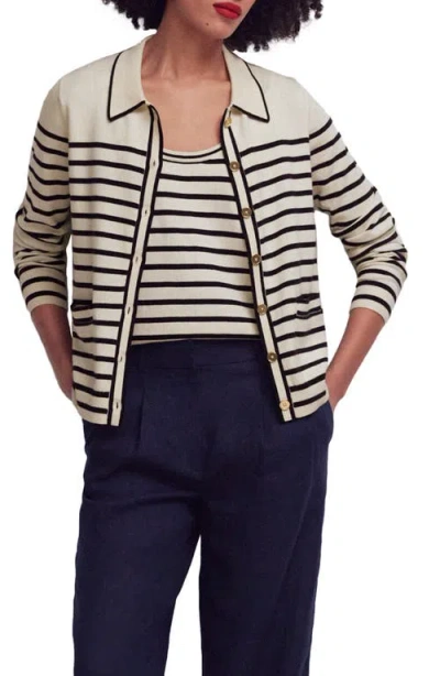 Boden Liz Stripe Collar Cardigan In Neutral