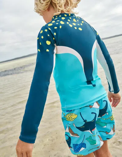 Boden Kids' Logo Rash Vest Caribbean Blue Stingray Boys