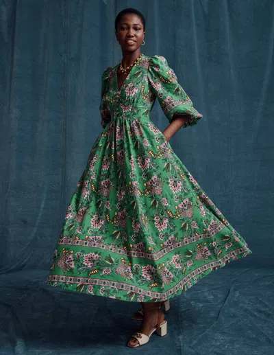 Boden Lola Blouson Maxi Dress-green, Botanica Terrace Female