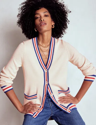 Boden Lange Baumwollstrickjacke Mit V-ausschnitt-warmes Naturweiss In White