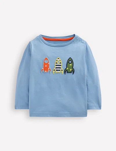 Boden Babies' Long Sleeve Applique T Shirt Blue Rockets Boys
