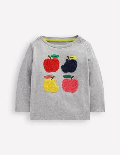 Boden Babies' Long Sleeve Applique T Shirt Grey Marl Apples Boys  In Gray