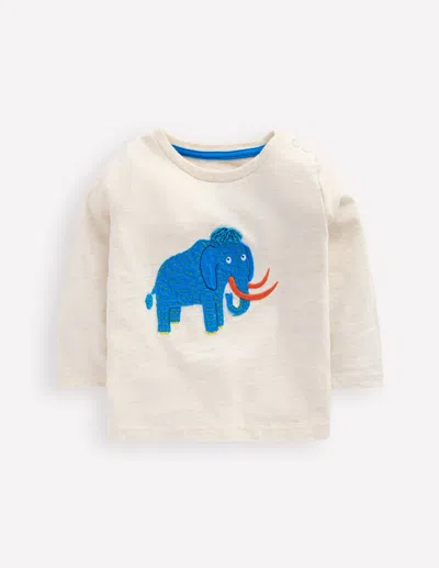 Boden Babies' Long Sleeve Applique T Shirt Oatmeal Mammoth Boys  In White