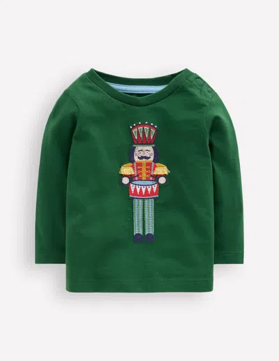 Boden Babies' Long Sleeve Applique T Shirt Pine Green Nutcracker
