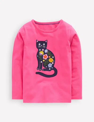 Boden Kids' Langärmliges Oberteil Mit Applikation-sorbetrosa Katze In Pink