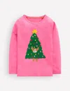 Boden Long Sleeve Bouclé T Shirt Pink Christmas Tree Dog  In Pink