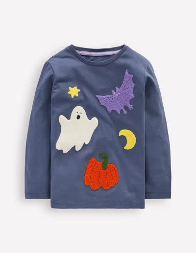 Boden Kids' Langarmshirt Aus Bouclé-roboterblau Halloween In Blue