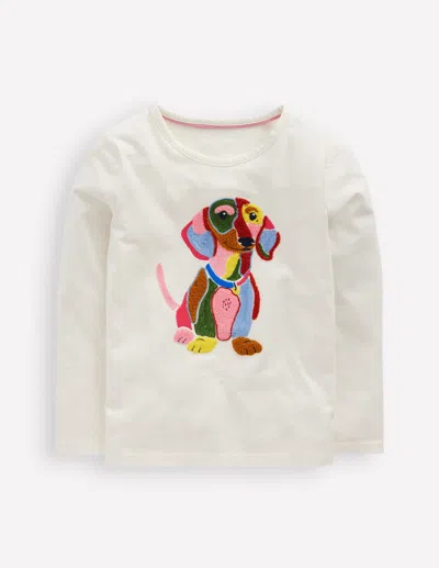 Boden Kids' Langarmshirt Aus Bouclé-sanftes Naturweiss Hund In White