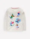 Boden Long Sleeve Bouclé T Shirt Soft Ivory Skiers  In White