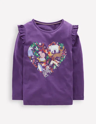 Boden Kids' Long Sleeve Glow T Shirt Mystic Purple Animal Heart