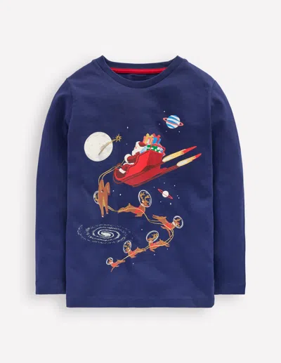 Boden Kids' Long Sleeve Glow T Shirt Space Santa  In Blue
