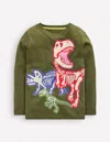 Boden Long Sleeve Glow T Shirt Winter Moss Dino Skeletons  In Green
