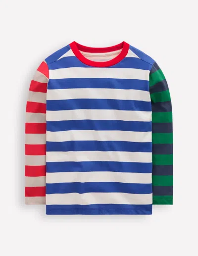 Boden Kids' Long Sleeve Hotchpotch T Shirt White Multi  In Blue