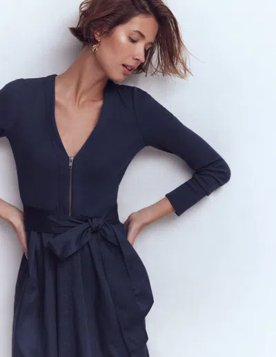 Boden Long Sleeve Mix Media Dress Navy  In Blue