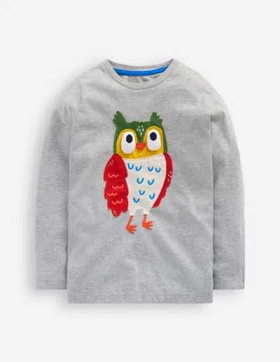 Boden Kids' Long Sleeve Novelty 3d T Shirt Grey Marl Owl  In Gray