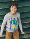 Boden Long Sleeve Novelty T Shirt Grey Marl Skiing Croc  In Green