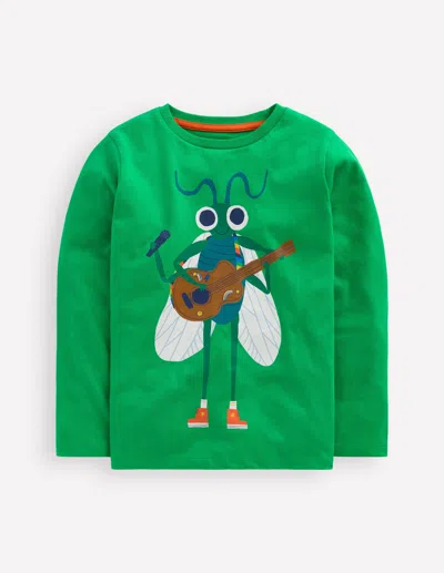 BODEN LONG SLEEVE NOVELTY T SHIRT SAPLING GREEN MUSIC BUG BODEN