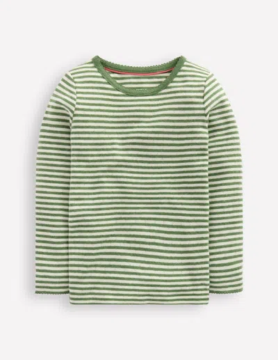 Boden Kids' Langärmeliges Oberteil Mit Pointelle-muster-safarigrün Streifen In Green