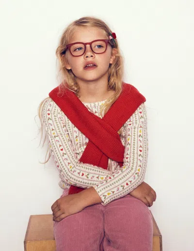 Boden Kids' Long Sleeve Pointelle Top Soft Ivory Nutcracker Stripe  In Neutral