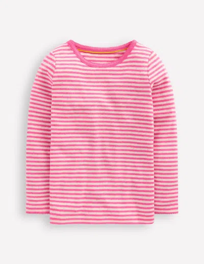 Boden Kids' Langärmeliges Oberteil Mit Pointelle-muster-sorbetrosa Streifen In Pattern