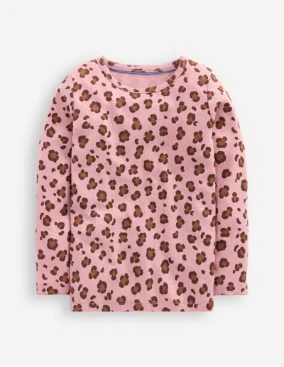 Boden Kids' Langärmeliges Oberteil Mit Pointelle-muster-vintage-rosa Leopardenmuster In Multi