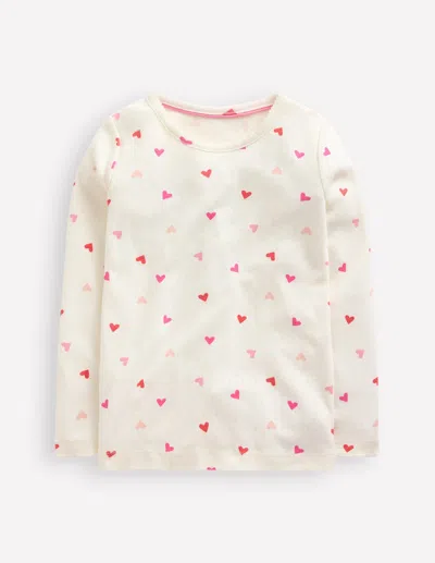 Boden Kids' Long Sleeve Pointelle Topsoft Ivory Hearts Girls  In White