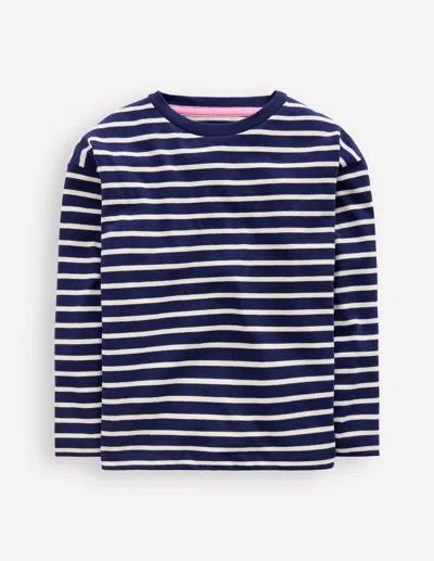 Boden Kids' Long Sleeve Relaxed Breton Navy/ivory  In Blue