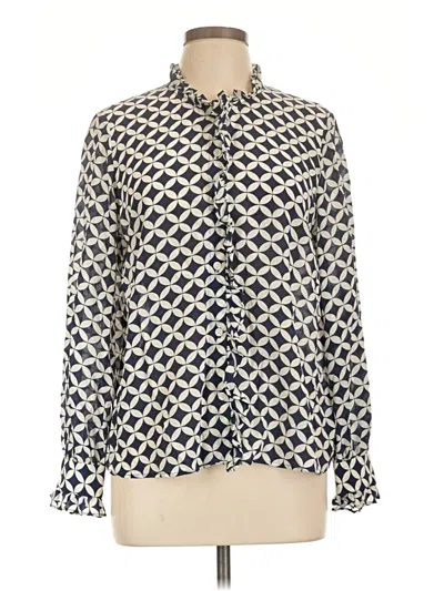 Pre-owned Boden Long Sleeve Silk Top Blue Polka Dots Pattern Tie Neck Tops