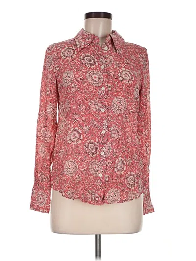 Pre-owned Boden Long Sleeve Silk Top Red Paisley Pattern Collared Neckline Tops