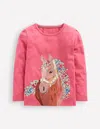 Boden Langarmshirt Mit Superstich-design-zuckerwattenrosa Pferde In Pink