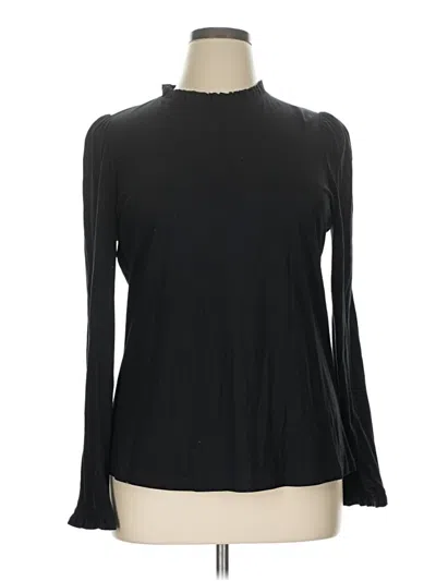 Pre-owned Boden Long Sleeve Top Black Solid Pattern Turtleneck Tops