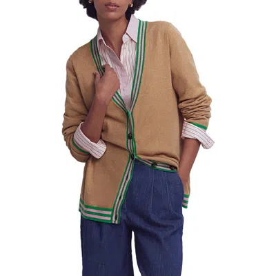 Boden Longline Cotton & Cashmere V-neck Cardigan In Brown