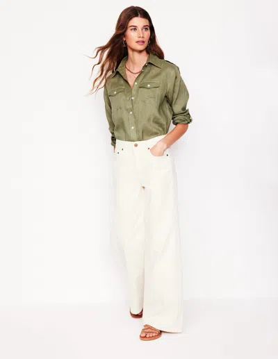 Boden Longline Linen Safari Shirtlarch Green Women