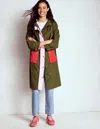 Boden Longline Rain Mac-khaki Colourblock Female  In Green