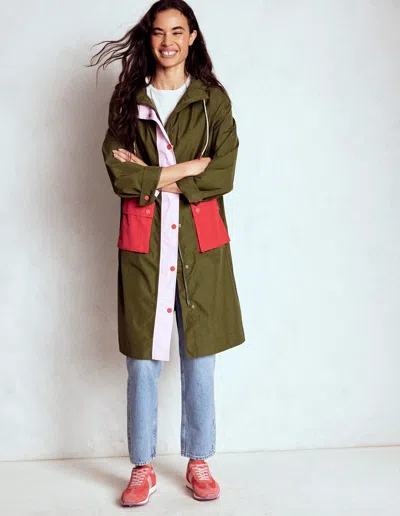 Boden Longline Rain Mac-khaki Colourblock Female  In Green