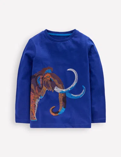 Boden Kids' Langarmshirt Mit Superstitch-design-saphirblau Mammut In Blue