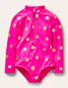 BODEN LONGSLEEVED SWIMSUITFUCHSIA PINK, GOLD FOIL SPOT GIRLS BODEN